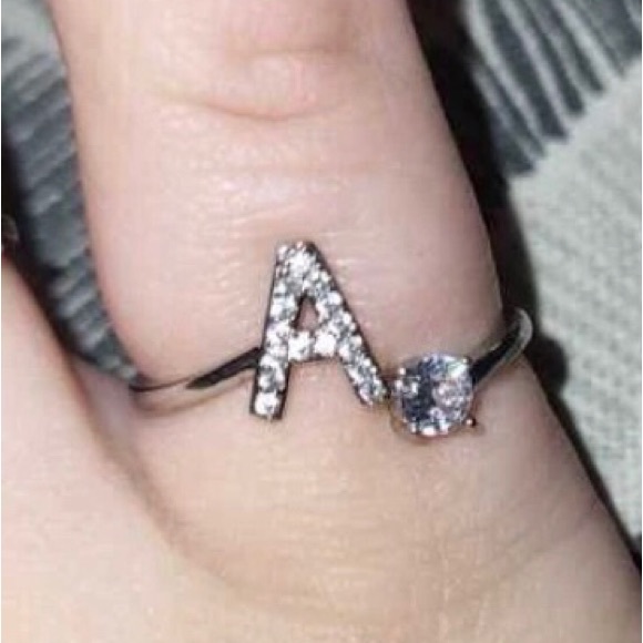 🤩 Letter “A” Cubic Zircon Silvertone Adjustable Ring NWT - Picture 9 of 10